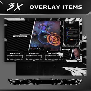 Blizle Animated Twitch Overlay Package Bundle/Abstract Theme/Transition/Dark Theme/Modern Futuristic Design/Black White/Streamer Package image 3