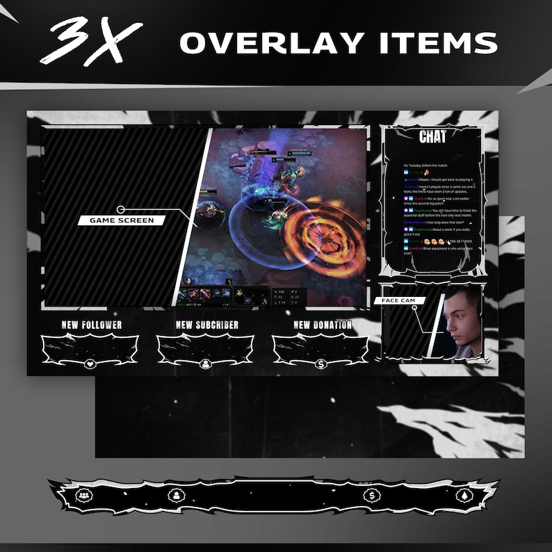 Blizle Animated Twitch Overlay Package Bundle/Abstract Theme/Transition/Dark Theme/Modern Futuristic Design/Black White/Streamer Package image 3