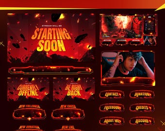 Animated Twitch Overlay Stream Package | Armageddon Lava Alerts Screens Stinger Webcam Panels