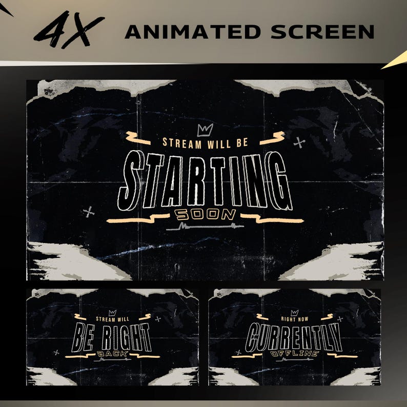 Dark Grunge Animated Stream Overlay Pack | Vintage Paper Twitch YouTube Alerts Panels OBS&Streamlabs image 2