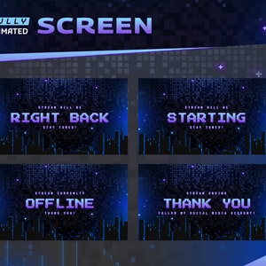Animated Pixel Stream Screens: Neon Blue Retro for Twitch and OBS/Streamlabs