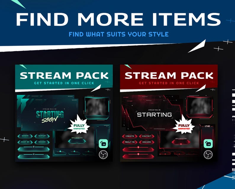 Streamkit Alternative Animated Futuristic Blue Gaming Stream Pack: Hexpulse Techno Theme for ...