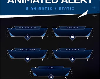 Gaming Stream Alerts Pack Blue Lineage Twitch Raid Cheer Donation Graphics Bundle