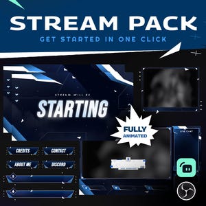 Blue Lineage Animated Stream Overlay Package for Twitch/Abstract Twitch Overlay Package/Blue White Overlay Package/Manly Stream Overlay