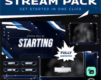 Animated Twitch Overlay Stream Package Blue Lineage Gaming Alerts Screens Stinger Webcam Panels