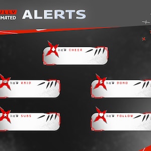 Tsushima Animated Stream Alert Package-Twitch Graphic Gaming Overlay/Japanese Style/Shuriken Bamboo Design/Red and Grey theme/Streamlab