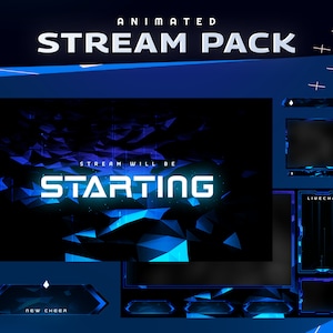Infinite Animated Stream Package-Twitch Overlay/Stream Graphic/Futuristic Modern/Blue Neon Stream Overlay/Gate transition/Abstract Neon/Glow
