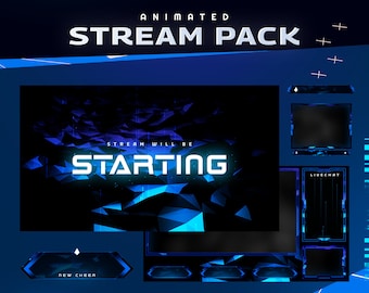 Blue Neon Abstract Twitch Stream Overlay | Infinite Animated Overlays, Alerts, Transitions (Digital Download)