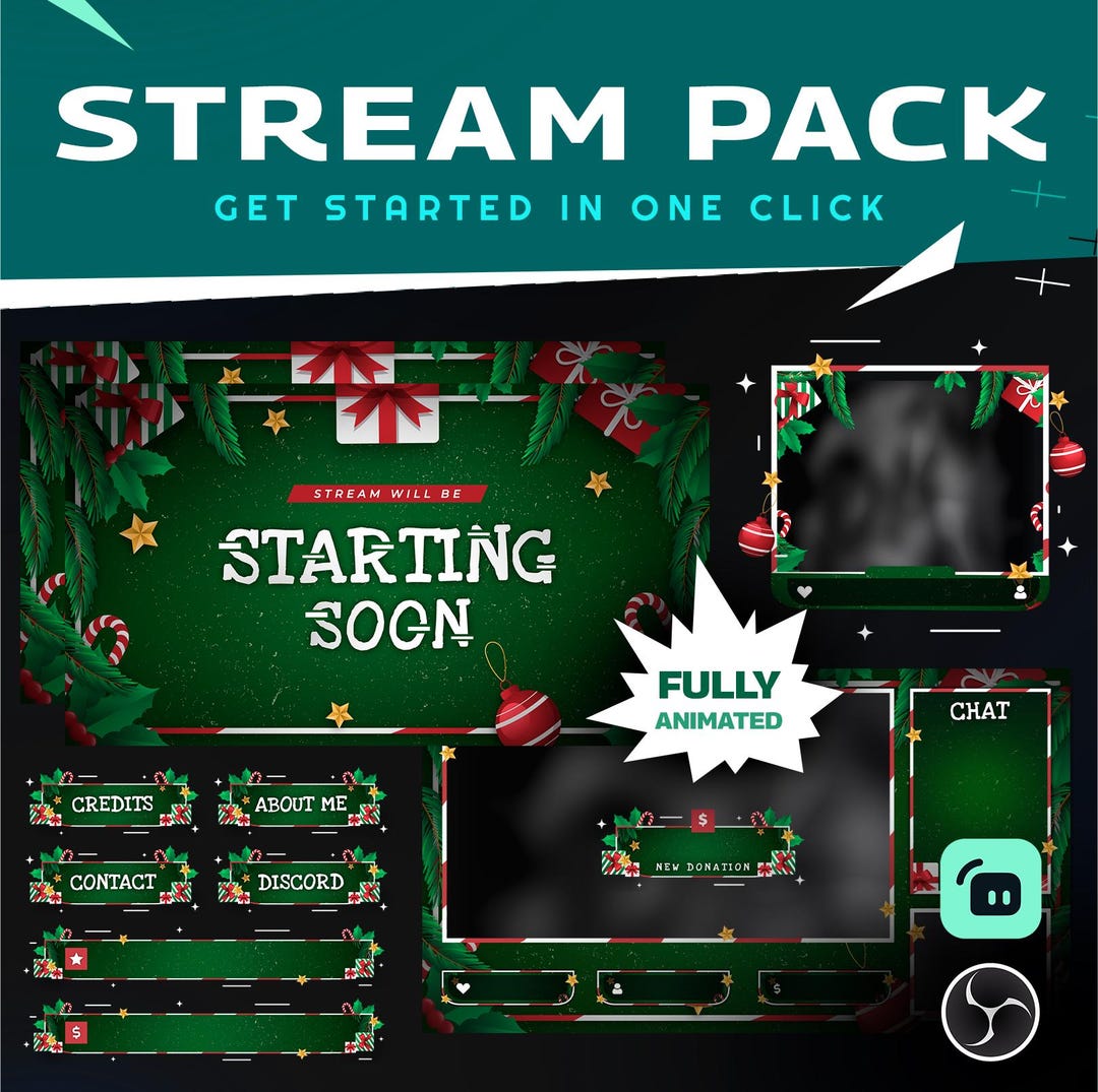 Green Reindeer Animated Stream Overlay Package for Twitch/christmas ...