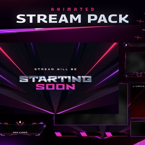 Quiescence Animated Stream Package - Twitch Graphic Overlay/Futuristic Modern Design/Simple Pink Neon/Seamless Animation/Graphic Accent