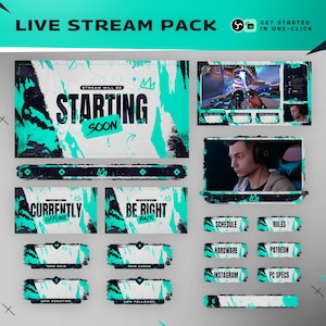 グランジ・チャンピオンズ Twitch オーバーレイパック | ティールブラック アニメーション | OBS Streamlabs アラート トランジション