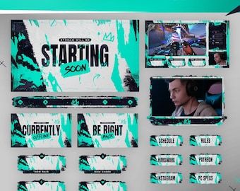 Animated Grunge Champions Stream Overlay: Teal Black Gaming for Twitch and OBS/Streamlabs