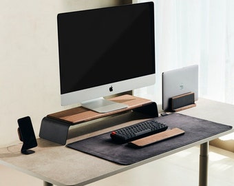 Desktop Desk Organizer Kit for Office & Home Desk Setup with Monitor Stand, Desk Rug , Keyboard Palm Rest, Magsafe Mobile Stand Laptop Dock