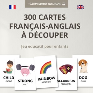 300 cartes bilingues français-anglais à découper | Jeu éducatif pour enfants | 300 mots : Nature, Métiers, Animaux, Parties de corps et plus