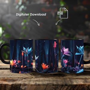 Mug Wrap, Paper Flowers, 11oz and 15oz, PNG, Template for Sublimation, Design for Mugs, Digital Download