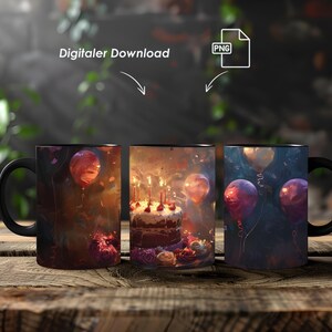 Mug Wrap, Cake Party, 11oz and 15oz, PNG, Template for Sublimation, Design for Mugs, Digital Download