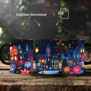 Mug Wrap, Vibrant City, 11oz and 15oz, PNG, Template for Sublimation, Design for Mugs, Digital Download