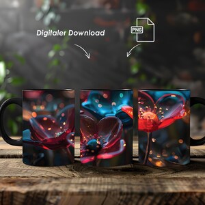 Mug Wrap, Glass Flowers, Summer, 11oz and 15oz, PNG, Template for Sublimation, Design for Mugs, Digital Download