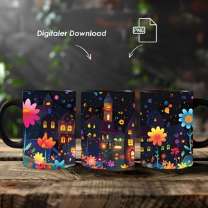 Mug Wrap, Colorful City, 11oz and 15oz, PNG, Template for Sublimation, Design for Mugs, Digital Download