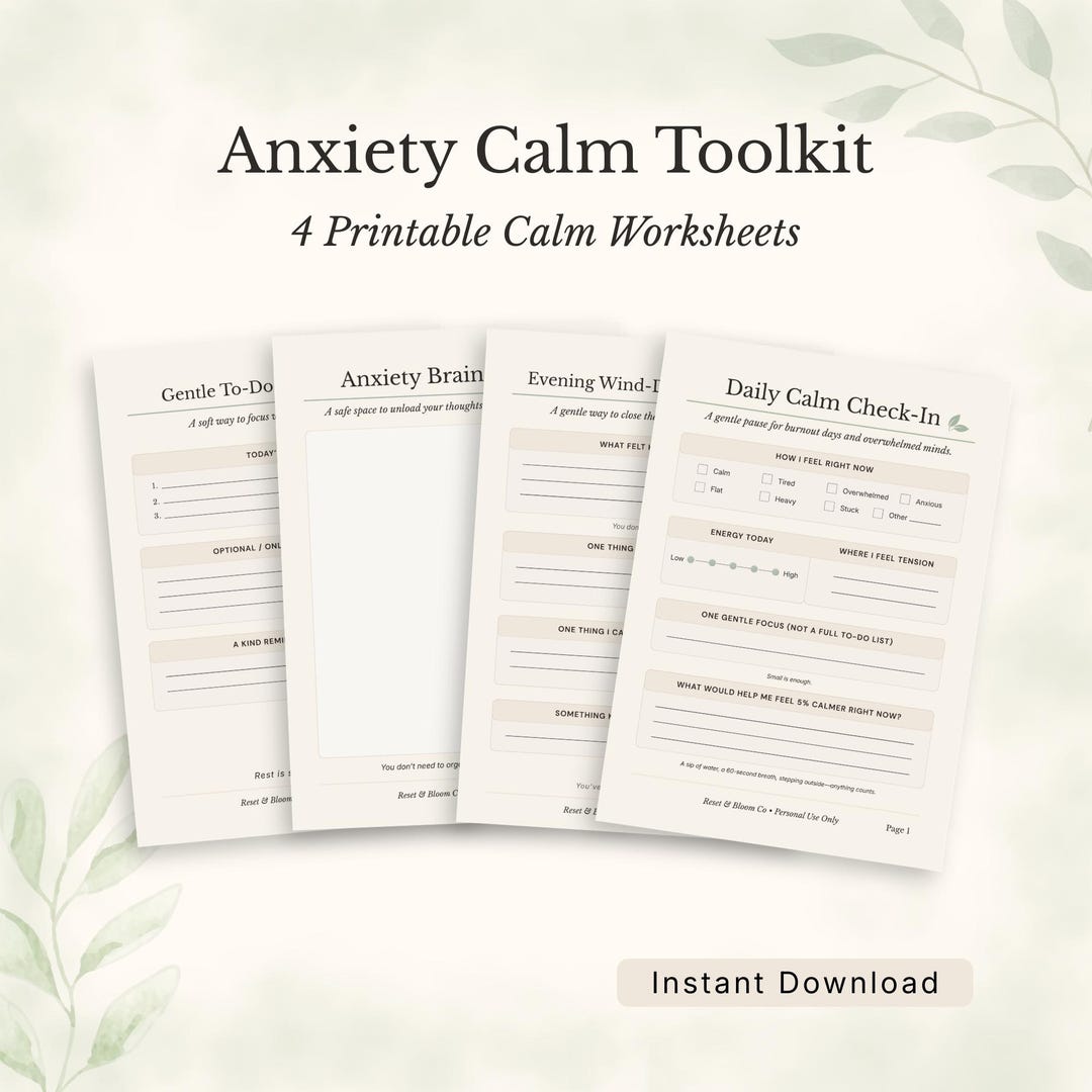 Anxiety Printable Bundle | Calm Toolkit PDF | Mental Health Worksheets ...