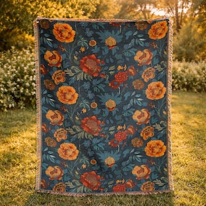 Manta floral vintage, capa de sofá tecida com estampa botânica, tapete de piquenique estilo cottagecore, decoração rústica para casa