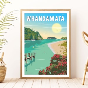 Whangamatā Travel Poster, New Zealand
