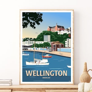 Wellington - Oriental Bay - Travel Poster, New Zealand