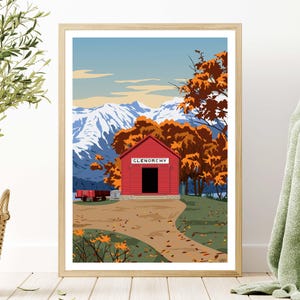 Glenorchy Red Shed Herbstreise Poster, Neuseeland