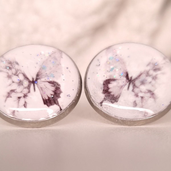 Edelstahl Ohrstecker 16mm Cabochon Butterfly