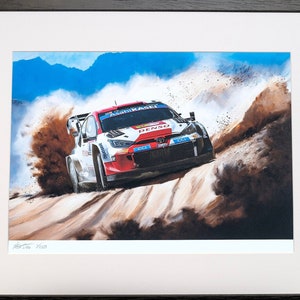 トヨタ ヤリス GR ラリー 1 カー ペインティング - ニック ストーンによる限定版 WRC モータースポーツ プリントのサイン入りファイン アート - クリスマス ギフトに最適