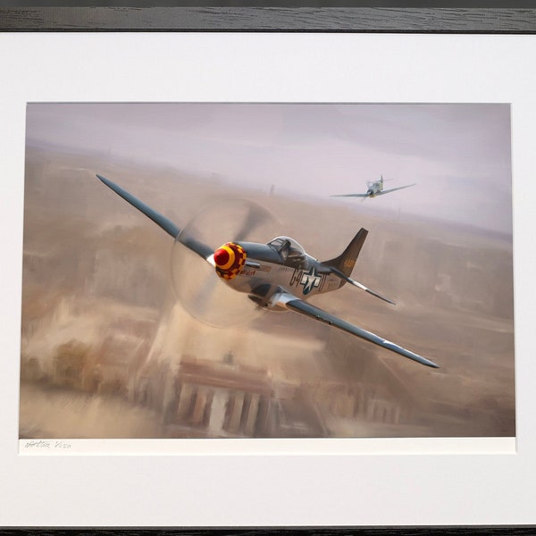 P51 Mustang Fighter Plane Painting - WW2 military aviation signed limited edition fine art print by Nick Stone -  Ideal Father's Day gift