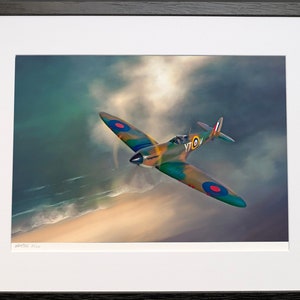 Spitfire  WW2 military aviation- collectable signed limited edition fine art print by Nick Stone - ideal gift