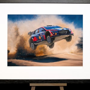ニック・ストーンによるヒュンダイ i20 ラリー 1 ハイブリッド WRC モータースポーツ ラリーカーの絵画 - サイン入り限定版プリント - クリスマスギフトに最適