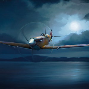 Spitfire WW2 military aviation fighter plane painting -  collectable signed limited edition art print by Nick Stone - ideal gift