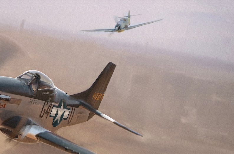 P51 Mustang Fighter Plane Over Berlin - WW2 military aviation signed limited edition fine art print by Nick Stone -  gifts for men