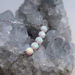 Multi White Opal Balls Necklace, Delicate Gemstone Sterling Silver Necklace, Minimalist October Birthstone Necklace, Tiny Opal Necklace.
