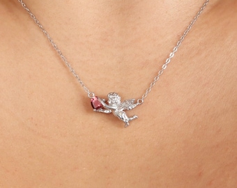 925 Sterling Silver Cupid Necklace, Silver Cupid Charms, Cupids Ruby Charms, Nymph Pendants, Charms For Necklace, Angle necklace pendant.