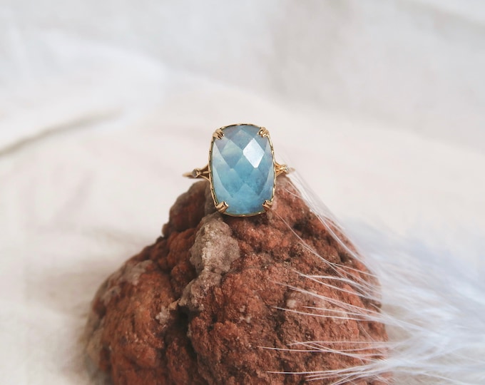 18K Gold Vermeil Natural Celestite Ring, Black Onyx Ring, Bring Celestial Energy And Spiritual Connection, Absorb Negative Energy.
