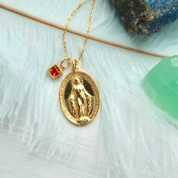 14k gold Virgin Mary pendant necklace, sterling silver Virgin Mary necklace, tiny Virgin Mary necklace, Virgin Mary gold necklace.