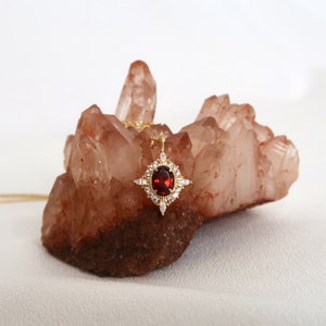 18K Gold Vermeil Ruby Necklace, Vintage Style Ruby Necklace, Decorated With CZ Diamonds Jewellery, Dainty Oval Cut, Ruby Diamond Pendant.