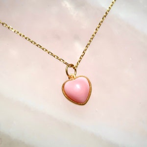 18K Gold Vermeil Natural Australia Pink Queen Conch Shell Necklace, Baby Pink Shell Heart Necklace, 925Sterling Silver, Cute Heart Necklace.
