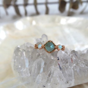 18K Gold Vermeil Labradorite And Opal Ring, Natural Gemstone Gold Ring, 925Sterling Silver, Dainty Statement Ring, Symbol Creativity.