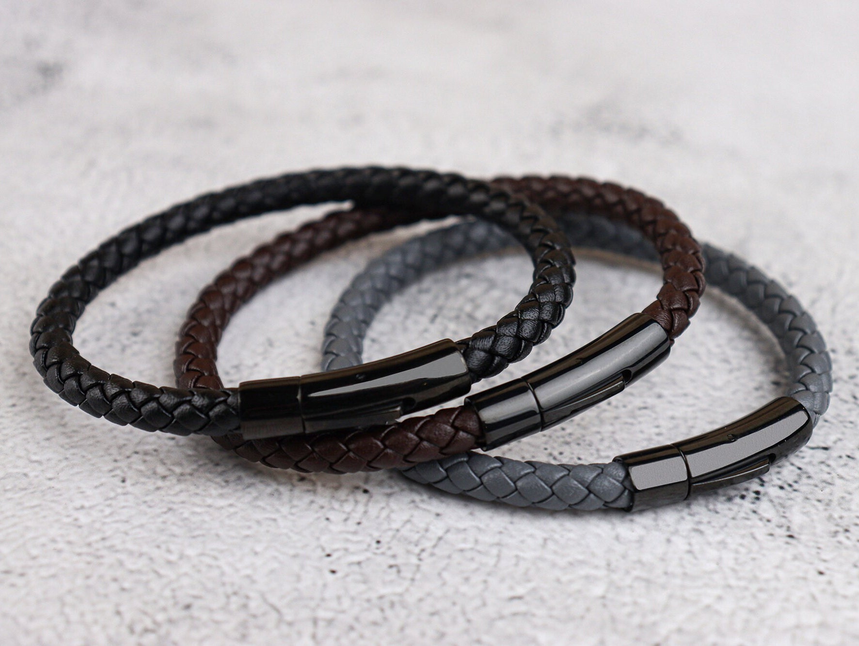 Personalized Leather Bracelet, Engraved Men