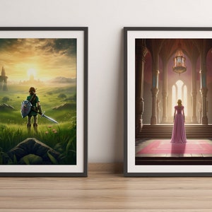 Tears of the Kingdom Kunst Digitale Wand Kunst Breath of the Wild Poster Tears of the Kingdom Geschenk Link Art Gaming Room Decor Hyrule Set