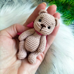 Pocket doll - Miniature Memory Teddy Bear. Cotton Handmade Crochet Toy.