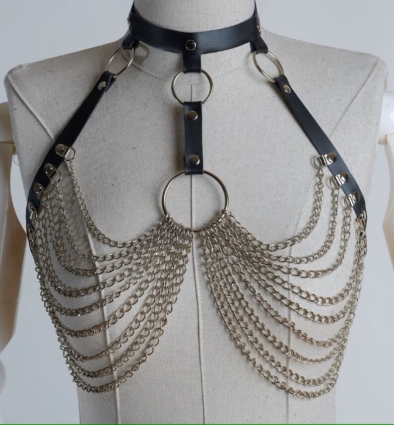 Full Body Chain Harness, Chain Lingerie Set, Leather Harness, Women Harness, Sexy Fetish Wear
