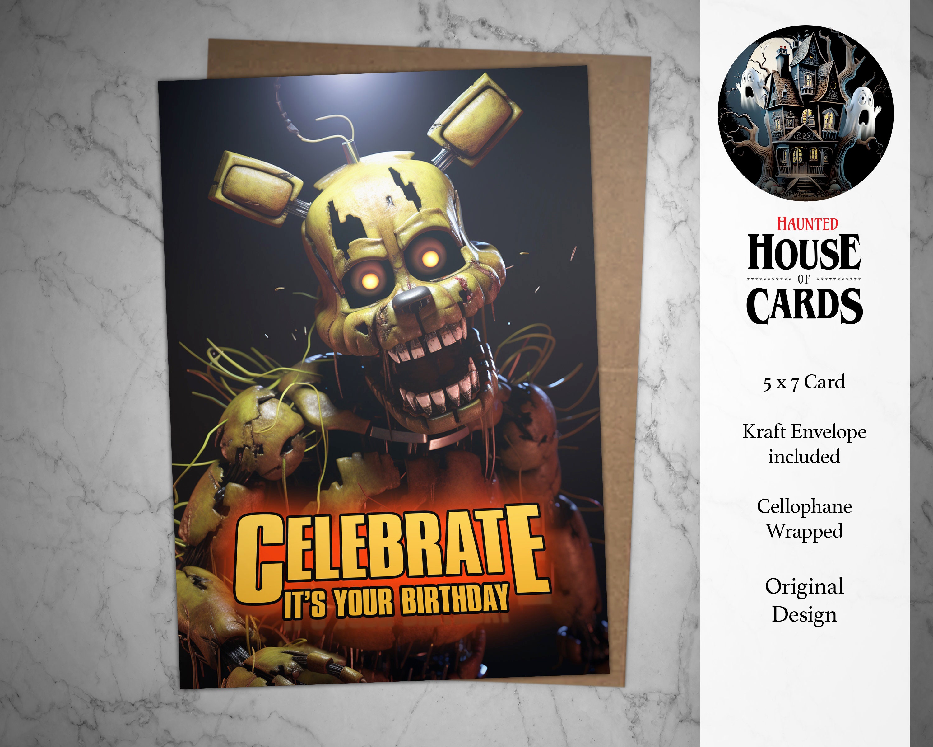 Horror Birthday Card, FNAF Inspired, Springtrap, Five Nights at Freddys ...