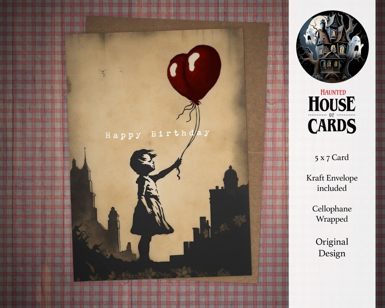 Banksy Inspired, Birthday Card, Greetings Card, AI Created, 5x7 Card