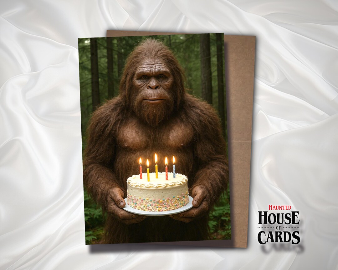 Bigfoot, Birthday Card, Cake, Cryptids, Funny, Spooky, Cute, Paranormal ...