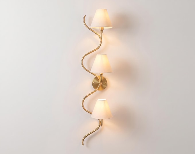 Wall Light – Elegant Brushed Gold Twisted Triple Lamp Wall Sconce, Scandinavian Luxury Decorative Lighting for Bedroom & Hallway